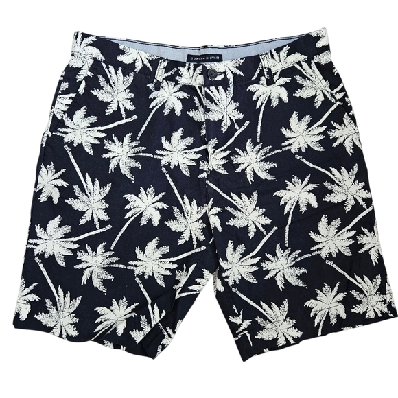 Tommy Hilfiger Palm Tree Navy Blue/White Summer Vacation Shorts Size 35 - Picture 1 of 11
